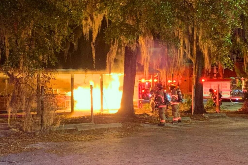Gainesville Fire Rescue units responded Monday morning to a commercial building fire in the 200 block of SW 2nd Avenue. Courtesy of GFR