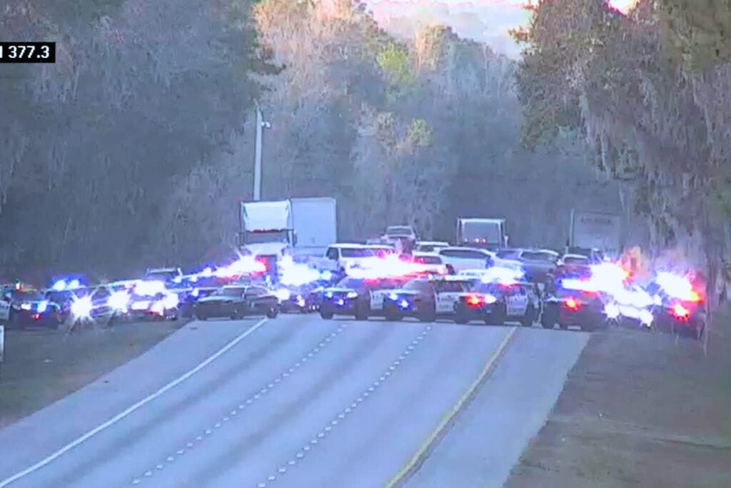 Law enforcement closed Interstate 75 from Micanopy to Gainesville to apprehend a suspect who allegedly shot and killed two women in Union County on Tuesday. Courtesy of UCSO