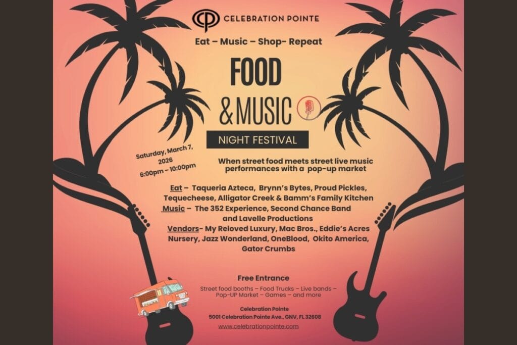 Celebration Pointe will host a “Food & Music Night Festival” on Saturday. Courtesy of Celebration Pointe