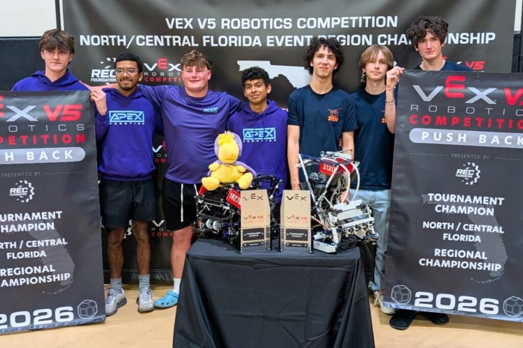 Eastside High School's Drumroll Please team won the North Central Florida VEX V5 High School Tournament Champions Award. Courtesy of ACPS