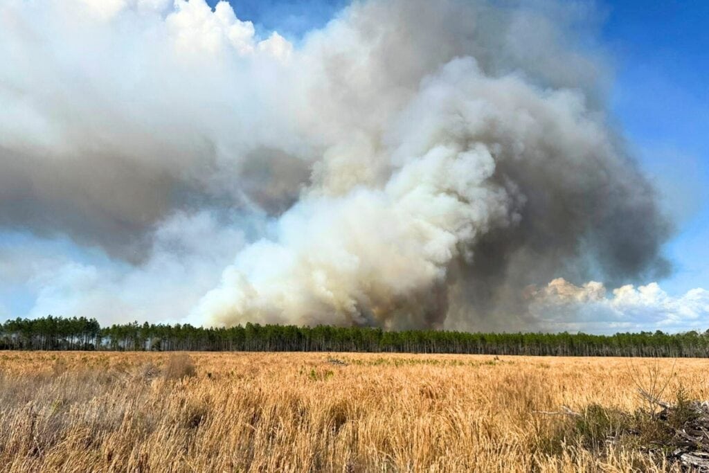 Multiple fire units have the 750-acre Ramsey Bend Hunting Club fire in Dixie County at 80 percent containment as of Sunday. Courtesy of Dixie County Sheriff's Office