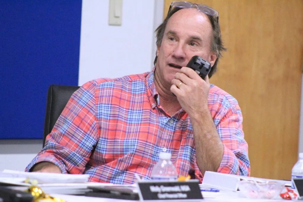 Treasurer Lee Pinkoson made the motion to approve the 2027-2030 strategic plan. Photo by Nick Anschultz