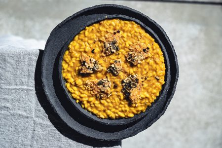 Kürbisrisotto mit Parmesan-Cracker