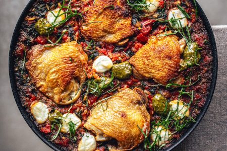Mediterrane Hühner Orzo Pfanne