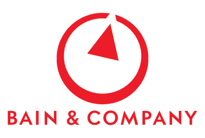 Bain & Company logo featuring a circular compass design with a triangular arrow, above the text 