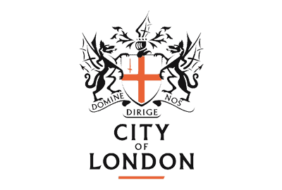 The city of london logo on a grey background.
