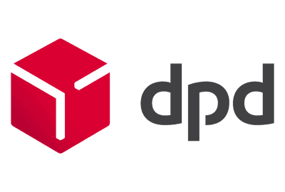 The image shows the DPD logo with a red, geometric cube symbol on the left and the lowercase text 