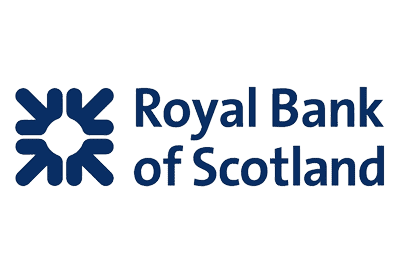 Royal Bank of Scotland logo featuring a blue abstract symbol on the left and the bank’s name in blue text on the right.