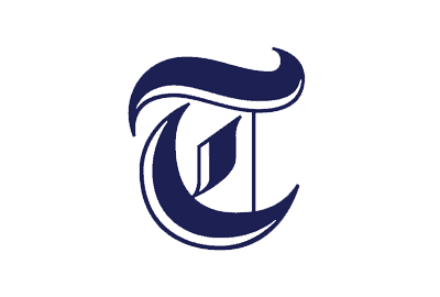 A stylised navy blue letter 