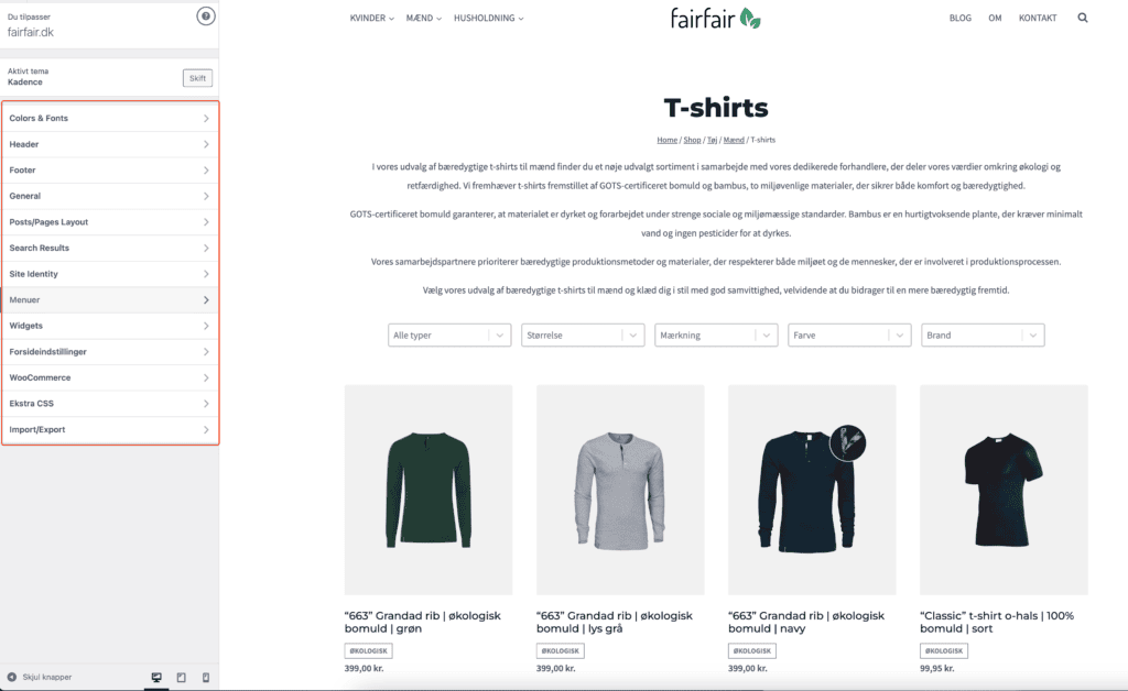 Tilpas WordPress tema