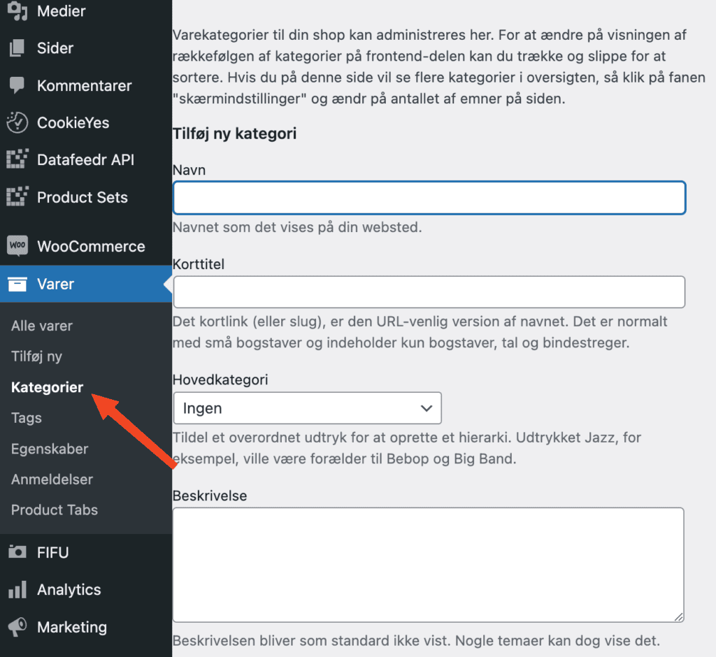 Tilføj kategorier til WooCommerce