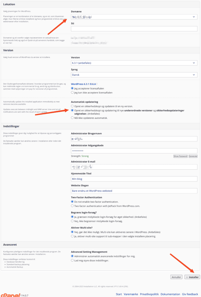 1-klik installation WordPress