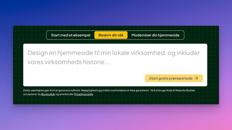 one.com Aida AI hjemmesideprogram dialog