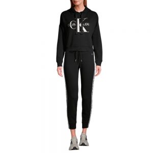 Hoodie Mujer Calvin Klein Monogram Logo Drawstring Black | Original Hoodie Mujer Calvin Klein Monogram Logo Drawstring Black | Original