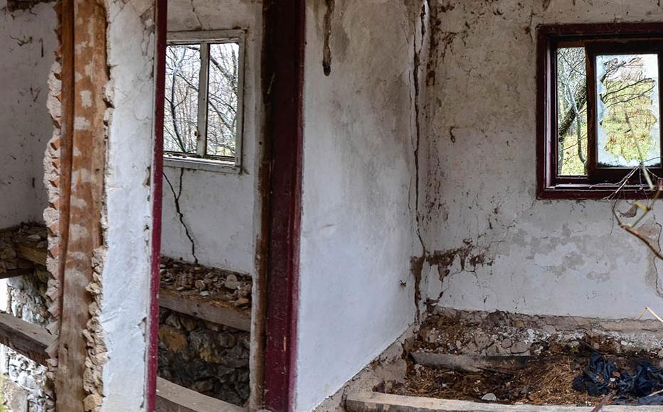 Interior of a wrecked home.