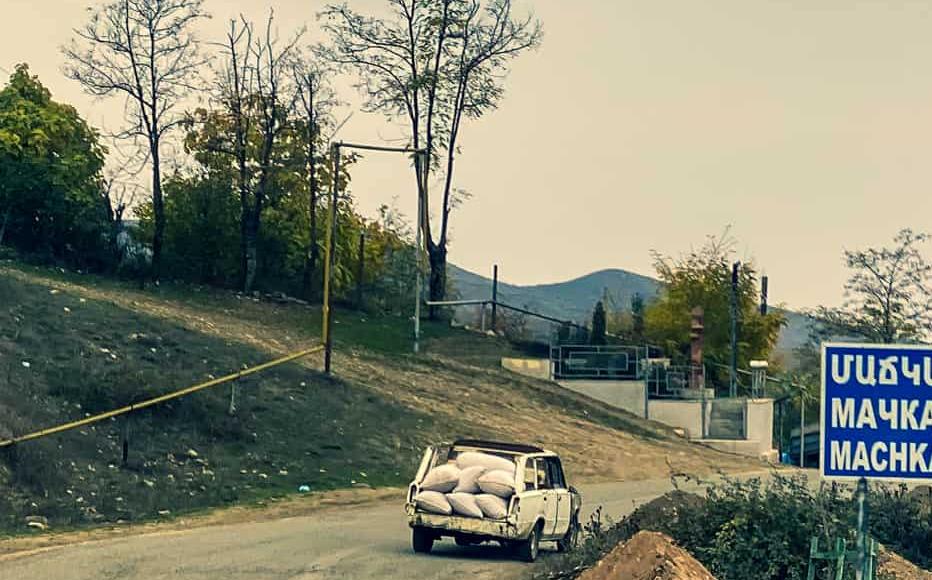 A vehicle loaded with soil drives into Machkalashen, a village of a few hundred residents in Karabakh’s Martuni district and a few hundred yards from Azerbaijani controlled territory.