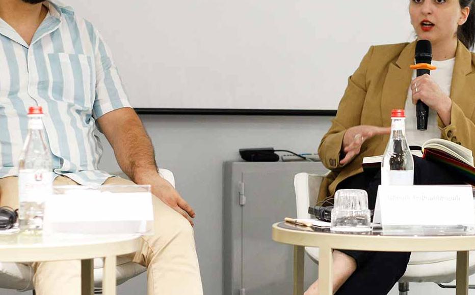Siran Hovhannisyan (middle) of Women's Fund Armenia stated that flexible and unrestricted funding could provide a solution to media's financial independence. Hovhannisyan discussed the issue of media's challenges during a panel with journalist and activist Arman Gharibyan and Varser Karapetyan, project coordinator at the Human Rights House Yerevan. Siran Hovhannisyan (middle) of Women's Fund Armenia stated that flexible and unrestricted funding could provide a solution to media's financial independence. Hovhannisyan discussed the issue of media's challenges during a panel with journalist and activist Arman Gharibyan and Varser Karapetyan, project coordinator at the Human Rights House Yerevan.