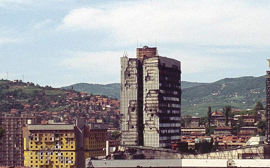 Panorama of war scarred Sarajevo taken in 1996, just after the siege ended.