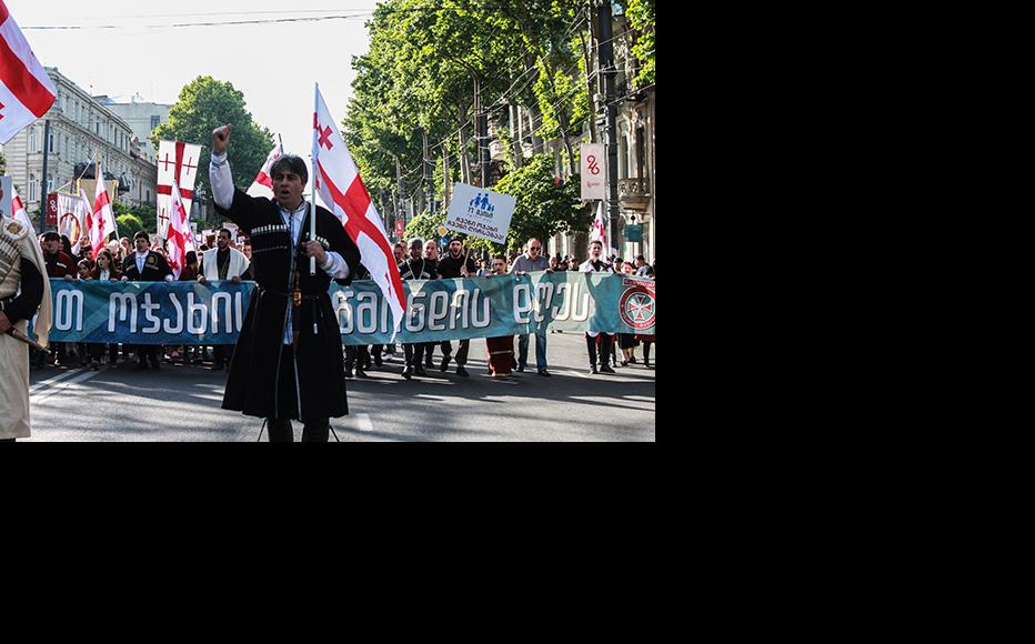 A marcher dressed in traditional Georgian clothes. (Photo: Tako Svanidze)