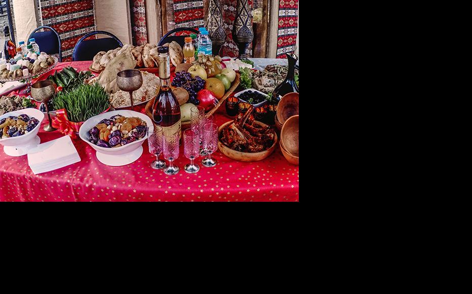 A traditional festive table presented at the Nowruz celebration in Marneuli. (Photo: IWPR Georgia)