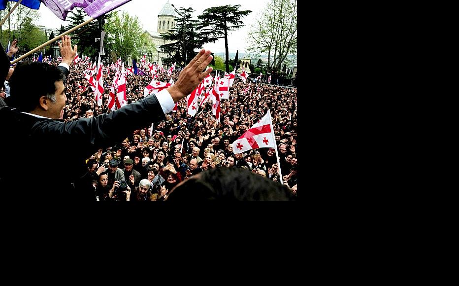 Georgian president Mikheil Saakashvili greets supports at an April 19 rally. (Photo: President's official Facebook page)