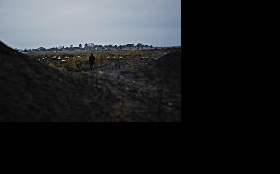 A shepherd pastures his flock in what is now a no-man's line. He is protected only by earthworks intended to reduce the danger of being hit by bullets. (Photo: Orhan Orhanov)