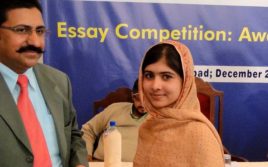 Malala Yousafzai attends the prize-giving for an essay-writing competition, December 2010.