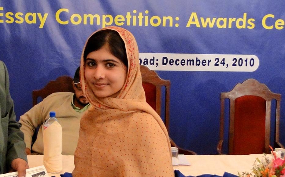 Malala Yousafzai attends the prize-giving for an essay-writing competition, December 2010.