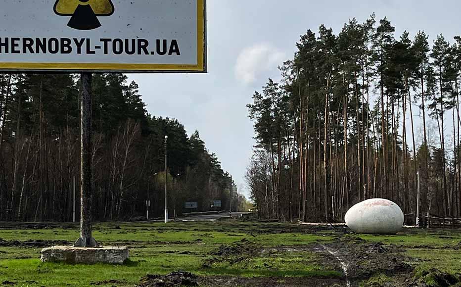 A poster advertising tours of the Chernobyl former nuclear site.