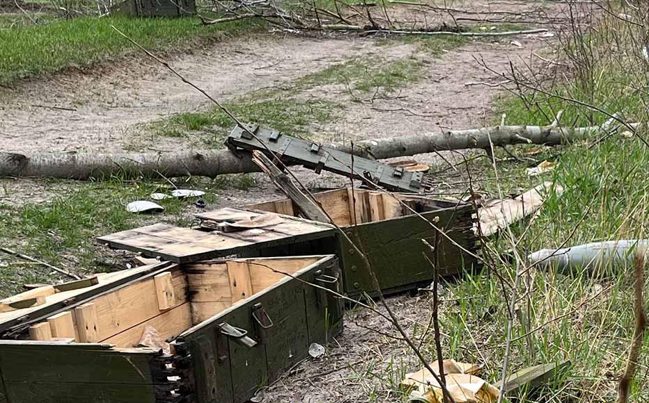 Leftover Russian ammunition lies abandoned in Zirka.