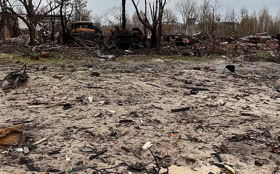 The Russian soldiers left scattered remnants of equipment behind when they moved on from in Luhovyky.