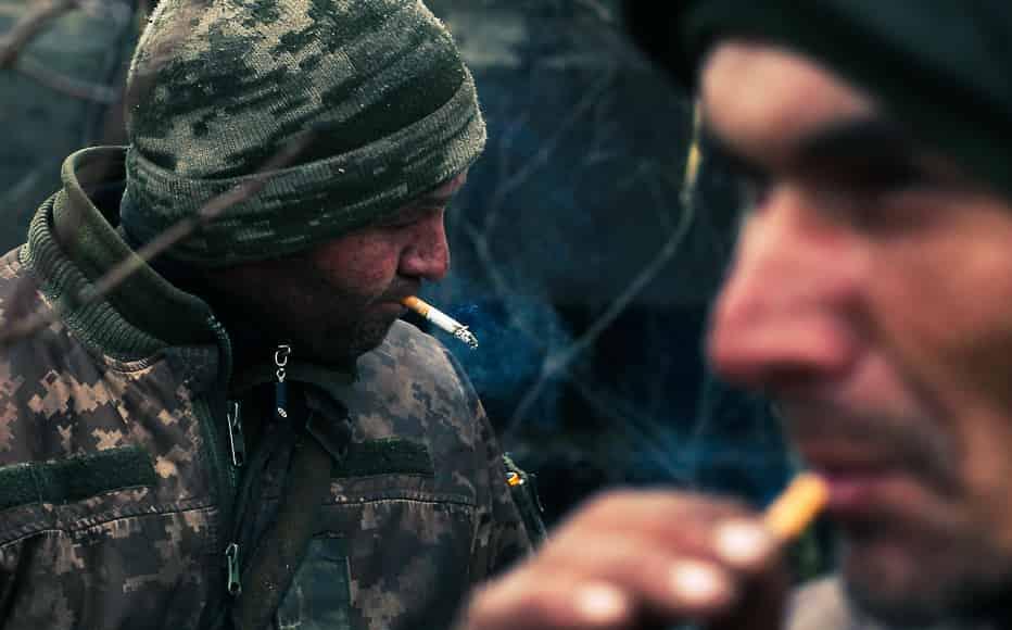 Ukrainian artillerymen rest at their positions in the Lugansk region.