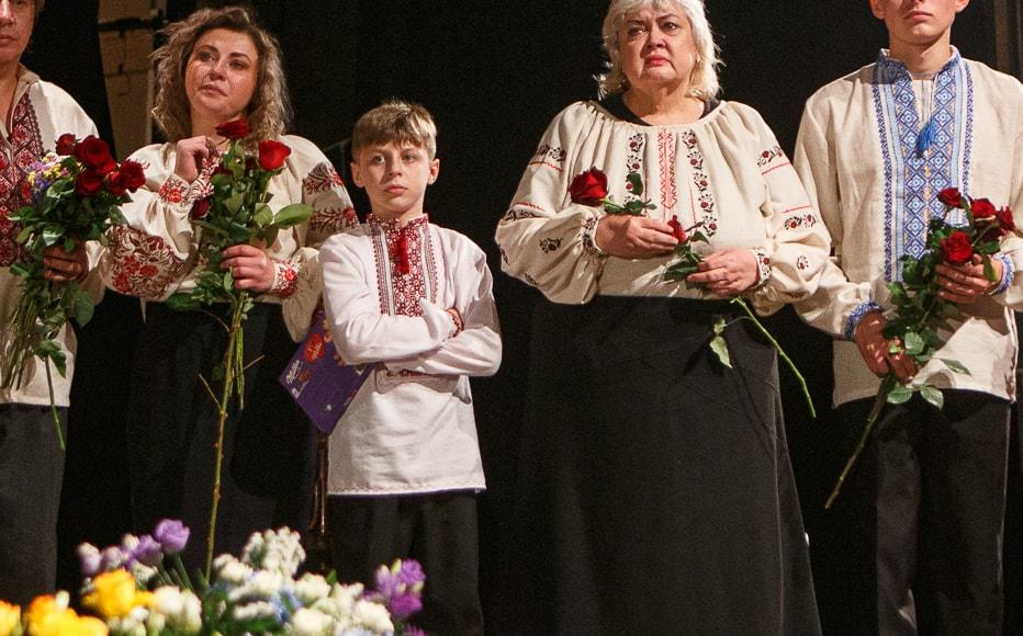 Mariupol Drama Theatre actors at the end of their first show since the bombing of the building on March 16. 