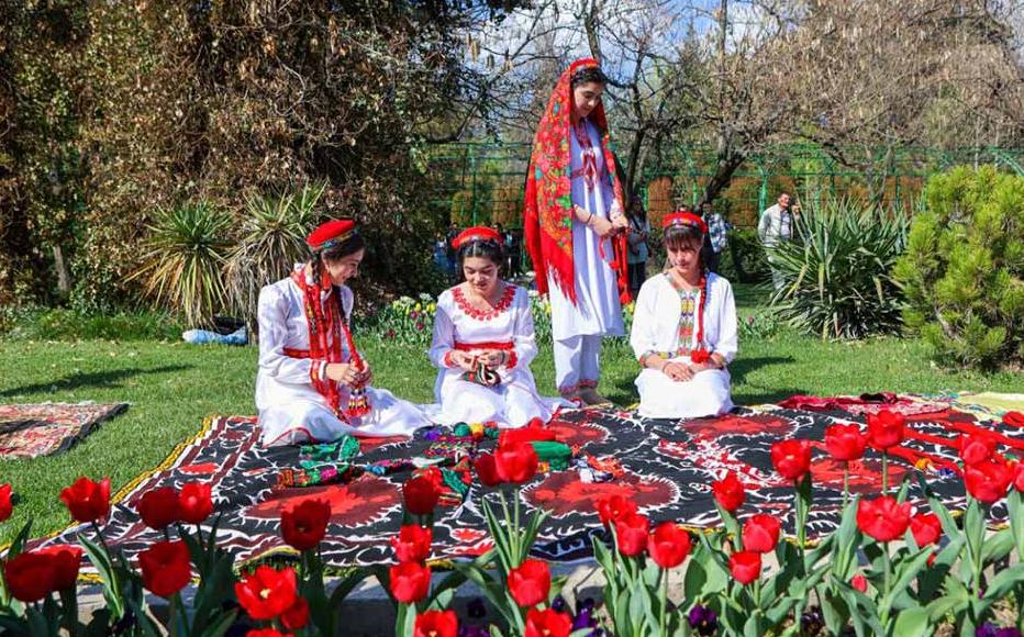 Tajik young women in national clothes.