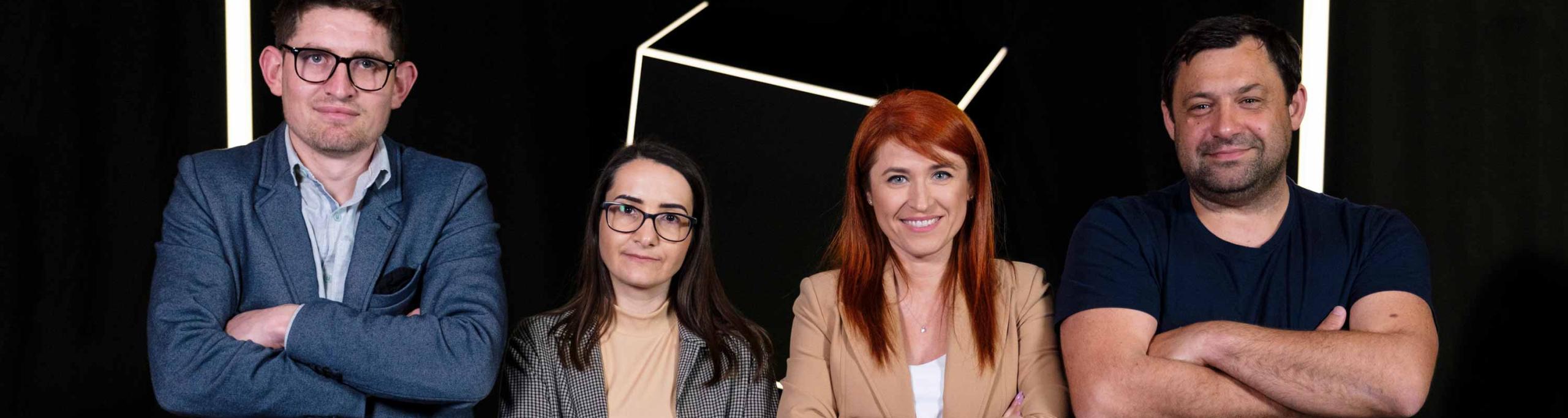 The reporters of Black Box, (l to r) Stefan Bejan, Stela Mihailovici, Mariana Rata and Ilie Gulca, the investigative journalism programme of Moldova's independent television channel TV8, tracked tangled routes for money flowing to offshore companies from Moldova. The reporters of Black Box, (l to r) Stefan Bejan, Stela Mihailovici, Mariana Rata and Ilie Gulca, the investigative journalism programme of Moldova's independent television channel TV8, tracked tangled routes for money flowing to offshore companies from Moldova.