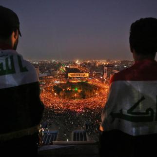 Iraqi protesters gather at Tahrir square during ongoing anti-government demonstrations in the capital Baghdad on October 31, 2019.