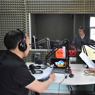Journalists of Radio Liberty (Azattyk Ynalgysy) work in the bureau in Bishkek on April 28, 2023. - A court in Russia-allied Kyrgyzstan on April 27, 2023 ordered the closure of the local branch of US-funded Radio Free Europe/Radio Liberty, which criticised the "outrageous" ruling. Award-winning Radio Azattyk is a prominent outlet in the Central Asian country that regularly reports on opposition groups and investigates alleged corruption.