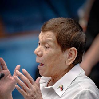 Former Philippine President Rodrigo Duterte answers questions as he appears before lawmakers at the Senate on October 28, 2024 in Pasay, Metro Manila, Philippines.