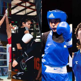 (L to R) Natalia Tsoi, boxing referee from Kazakstan; Farida Abdueva, Muay Thai fighter from Kyrgyzstan; Shoira Zulkaynarova, boxer from Tajikistan; Aziza Yakubova, boxer from Uzbekistan.