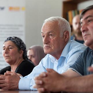 IWPR and visiting journalists meet community leaders in Duisi. (Photo: Onnik Krikorian)