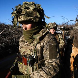 Ukrainian servicemen in the trenches near the town of Avdiivka, Donetsk region. (January 8, 2022)