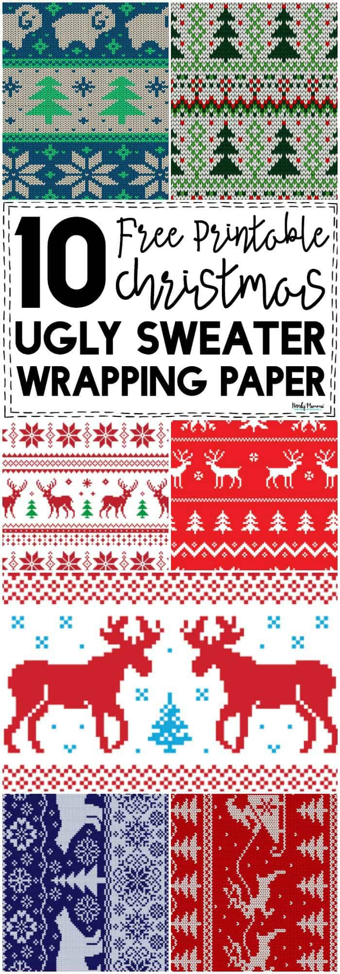10 Free Printable Ugly Christmas Sweater Wrapping Papers