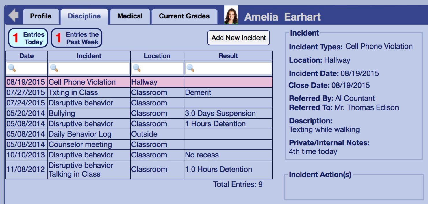 Track discipline, behaviour, and counseling incidents