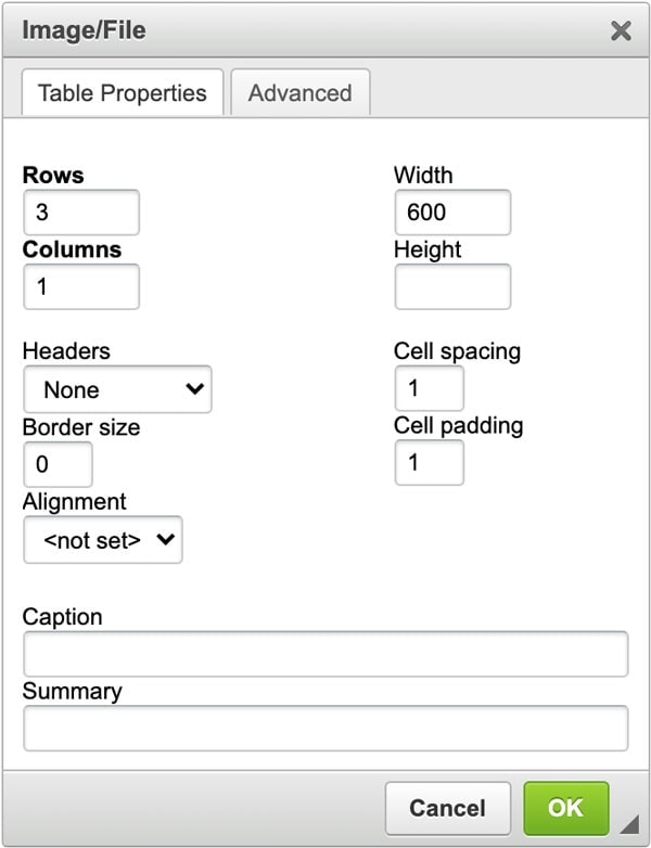 Table Properties