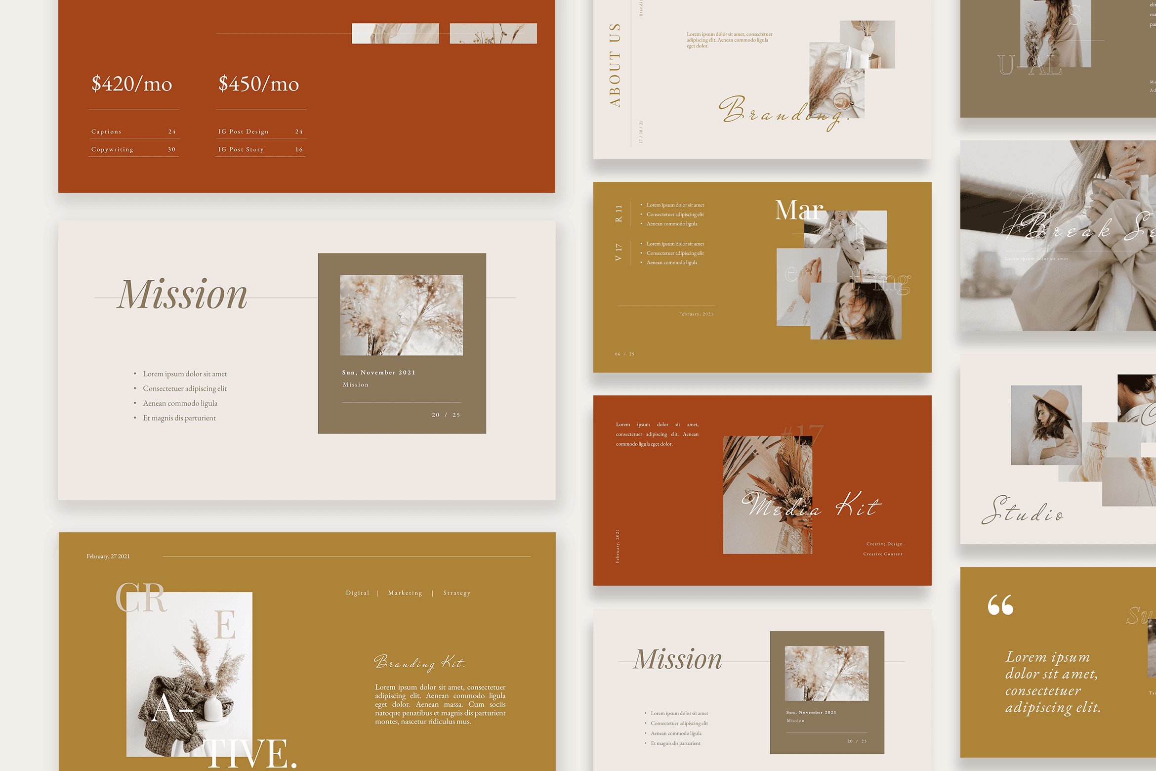 Beauty - the Earth Tone Vintage Minimalist Branding Kit PPTX