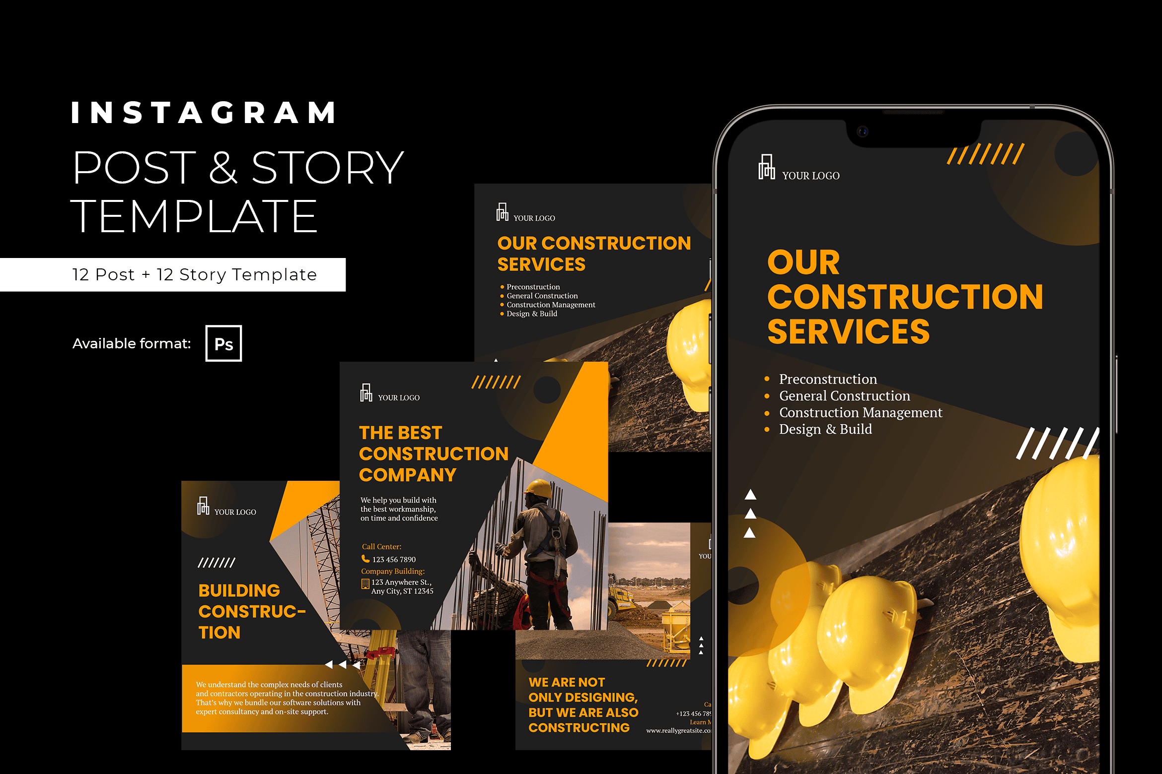 Bold Construction Business Instagram Template