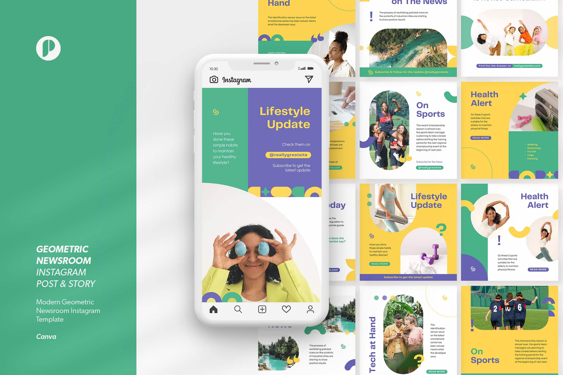 Green Bright Modern Geometric Newsroom Instagram Template