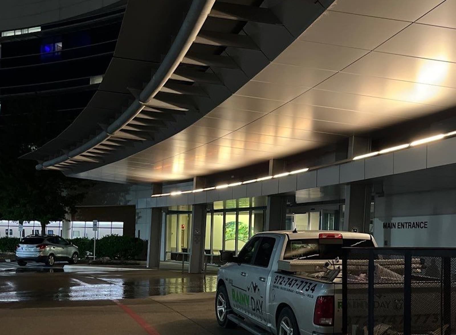 Rainy Day Restoration truck responding to a commercial property in North Texas
