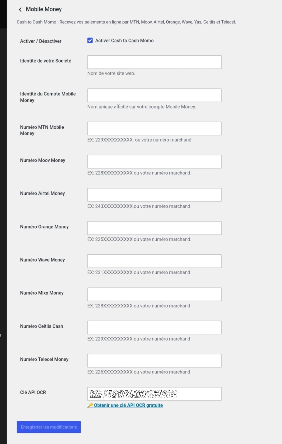 Configuration du plugin