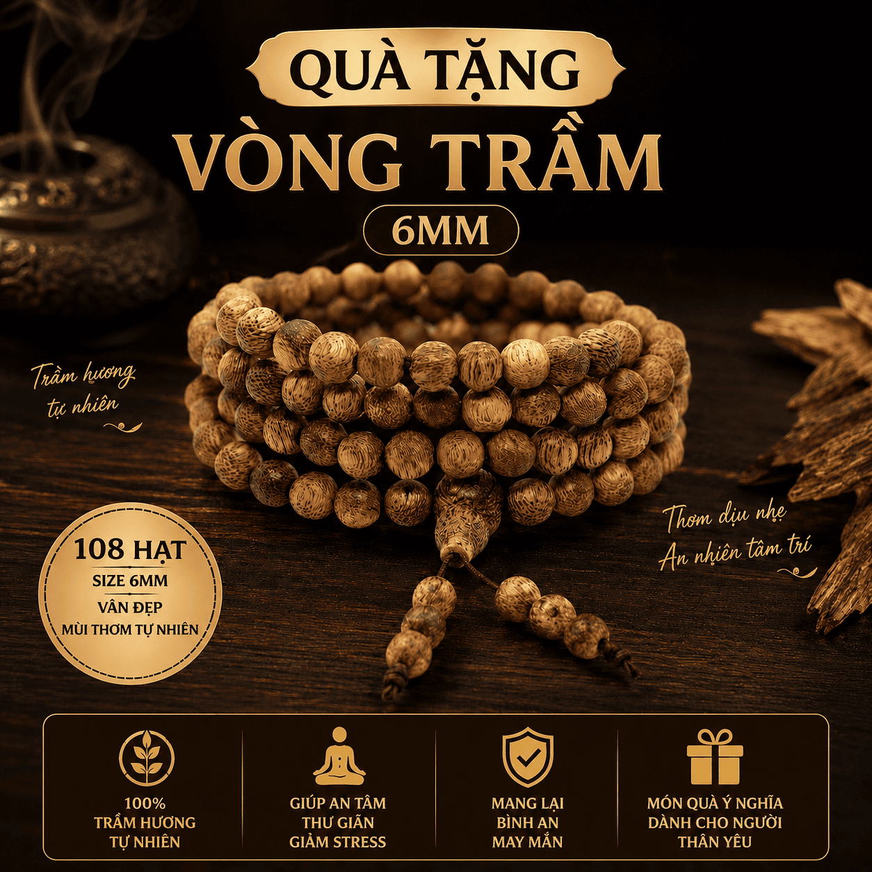 COMBO NHANG QUẾ VỎ 2KG - ƯU ĐÃI TẶNG 1 VÒNG TRẦM 108 HẠT